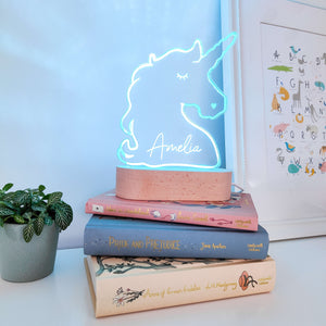 Photograph of personalised night light unicorn design by The Crafty Stag