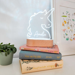 Photograph of personalised night light unicorn by The Crafty Stag