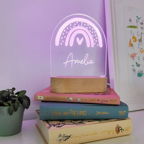 Photograph of personalised rainbow night light by The Crafty Stag