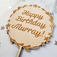 Load image into Gallery viewer, photograph of Wooden cake topper star design by The Crafty Stag