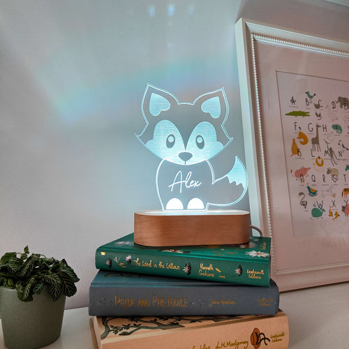 Photograph of personalised fox night light by The Crafty Stag