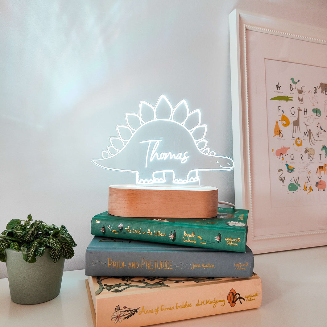 Photograph of dinosaur personalised bedside light by The Crafty Stag
