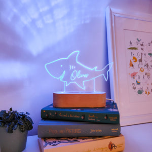 Photograph of personalised shark bedside light by The Crafty Stag
