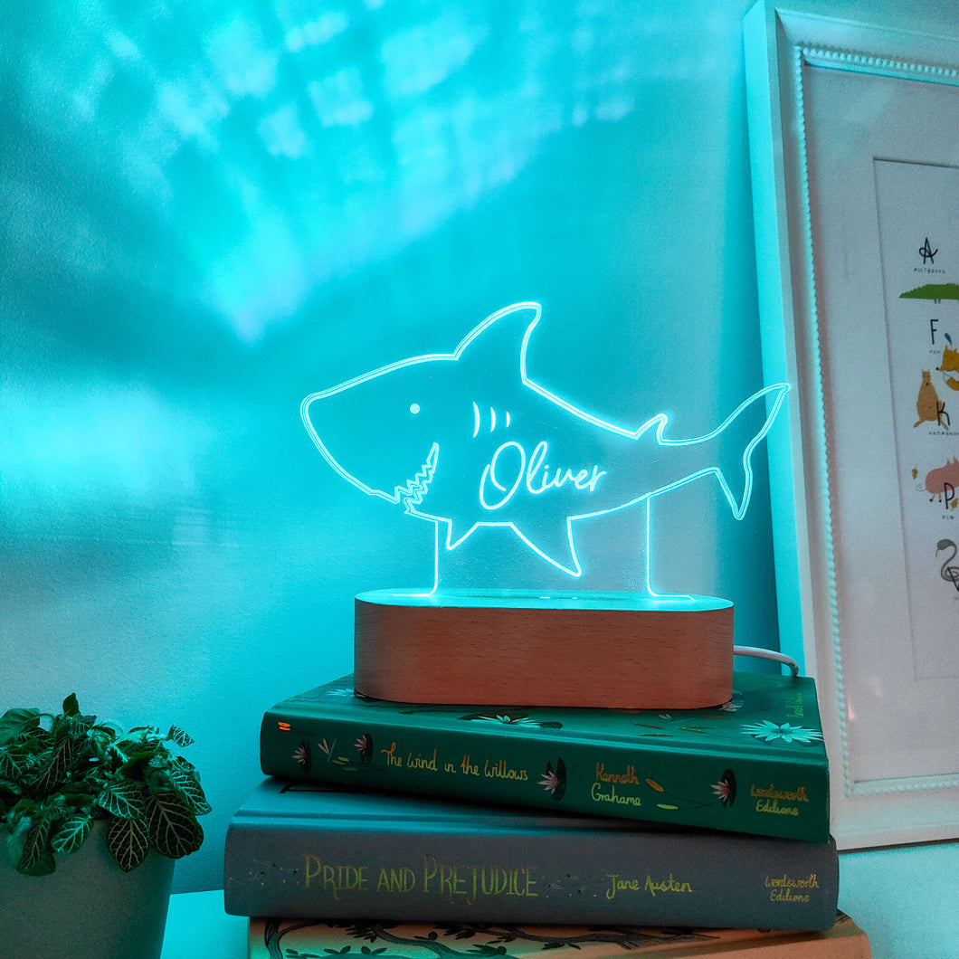 Photograph of personalised shark night light by The Crafty Stag