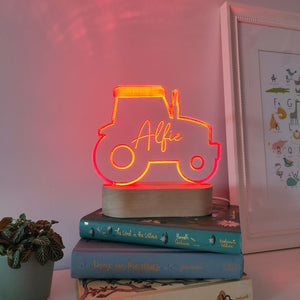 Photograph of personalised red tractor night light by The Crafty Stag