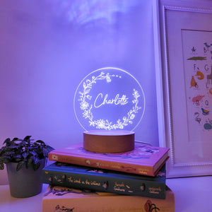 Photograph of personalised floral wreath night light by The Crafty Stag
