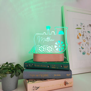 Photograph of personalised train bedside light by The Crafty Stag