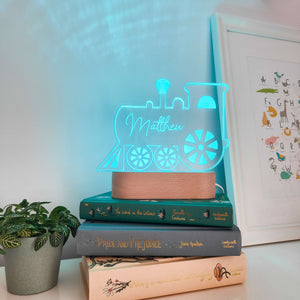 Photograph of personalised children's train night light by The Crafty Stag
