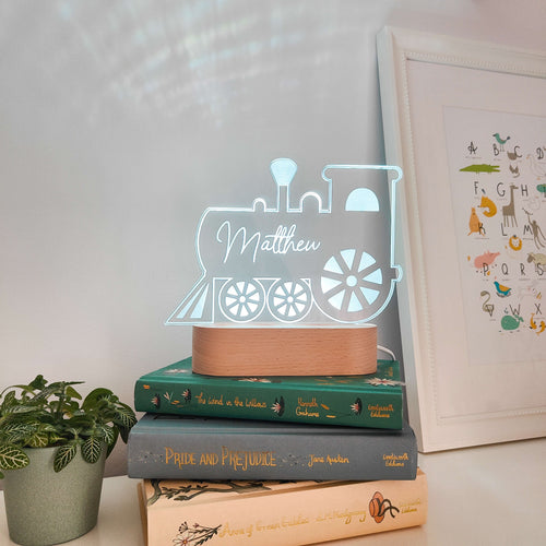 Photograph of personalised train night light by The Crafty Stag