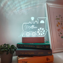 Load image into Gallery viewer, Photograph of personalised train bedside night light by The Crafty Stag