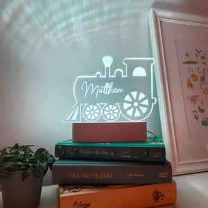 Photograph of personalised train bedside night light by The Crafty Stag