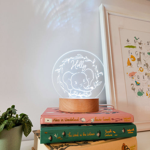 Photograph of personalised elephant night light by The Crafty Stag
