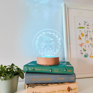 Photograph of personalised lion cub night light design by The Crafty Stag