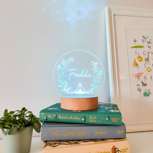 Photograph of personalised explorer bedside light by The Crafty Stag