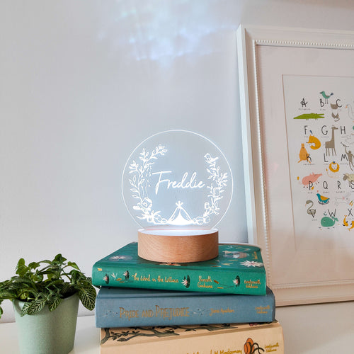 Photograph of personalised little explorer night light by The Crafty Stag
