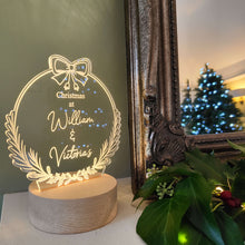 Load image into Gallery viewer, Personalised Couples Bow Wreath Christmas Light