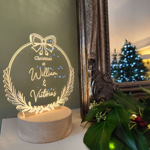 Personalised Couples Bow Wreath Christmas Light