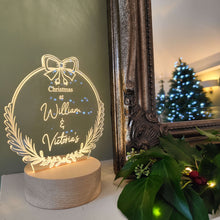 Load image into Gallery viewer, Personalised Couples Bow Wreath Christmas Light