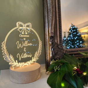 Personalised Couples Bow Wreath Christmas Light