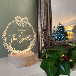 Personalised Family Bow Wreath Christmas Light