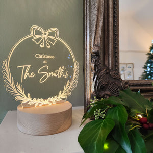 Personalised Family Bow Wreath Christmas Light