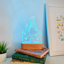 Load image into Gallery viewer, Photograph of personalised princess castle light by The Crafty Stag