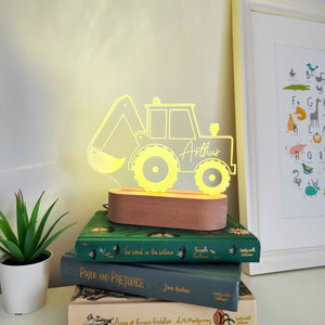Photograph of digger personalised night light by The Crafty Stag