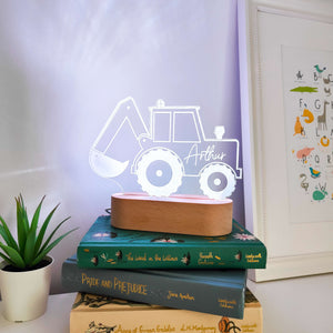 Photograph of personalised digger children's night light by The Crafty Stag