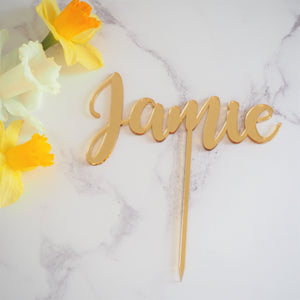 Photograph of personalised name cake topper by The Crafty Stag